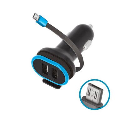 Forever Billaddare 2x USB 3A med Micro-USB Kabel 0,2m CC-02
