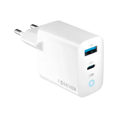 Forever GaN Väggladdare 1x USB-C 1x USB 33W TC-06-33AC - Vit