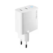Forever Snabbladdare 2x USB-C 65W GaN PD QC - Vit