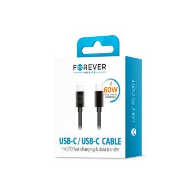 Forever USB-C till USB-C kabel 1m 60W - Svart