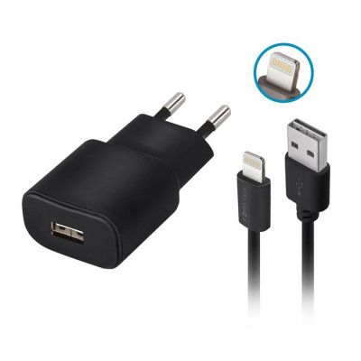 Forever Väggladdare 1x USB 2A + Lightning Kabel TC-01 - Svart