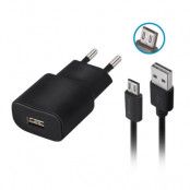 Forever Väggladdare 1x USB 2A + Micro-USB Kabel TC-01 - Svart