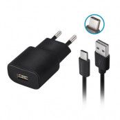 Forever Väggladdare 1x USB 2A + USB-C Kabel TC-01 - Svart