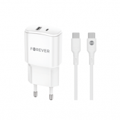 Forever Väggladdare USB/USB-C 20W med Lightning Kabel QC PD