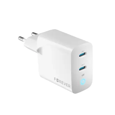 Forever Väggladdare 2x USB-C 40W GaN PD QC - Vit