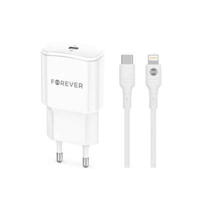 Forever Väggladdare USB-C 20W med Lightning Kabel QC PD - Vit