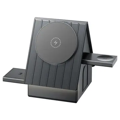 G68 3-i-1 Trådlös Laddare för Klocka/Telefon/Öronproppar 15W - Grå