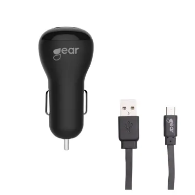 GEAR Laddare 12-24V 2xUSB 2,4A Svart MicroUSB Kabel platt 1m
