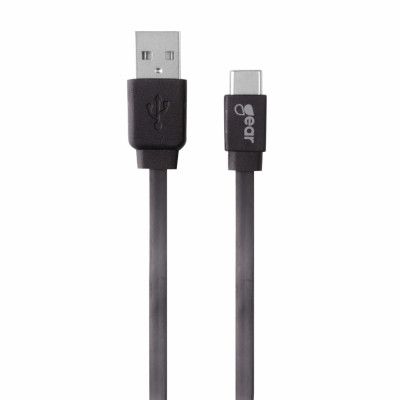 GEAR Laddare 12-24V 2xUSB 2,4A Svart USB-C 2.0 Kabel platt 1m gen2