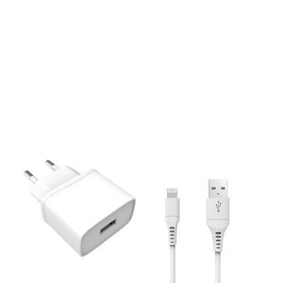 GEAR - Laddare 220V 1xUSB 1A Vit Lightning Kabel 1m MFI