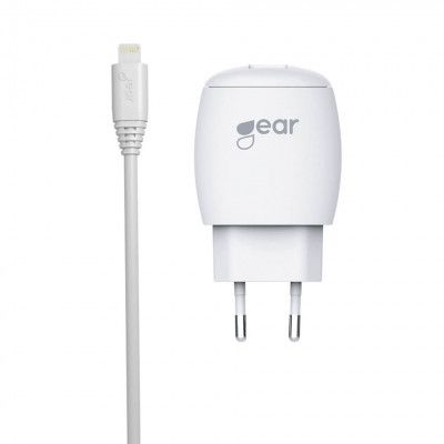 GEAR Laddare 220V 1xUSB 1A Vit MicroUSB Kabel Rund 1m