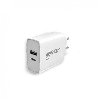 GEAR - Laddare 220V 1xUSB-C + 1xUSB-A 20-30W  + 2,4A - Vit