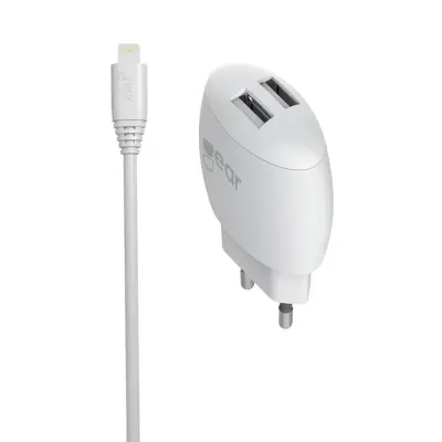 GEAR Laddare 220V 2xUSB 2,4A  Lightning Kabel Rund 1m MFI - Vit
