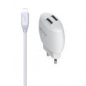 GEAR Laddare 220V 2xUSB 2,4A Vit USB-C 2.0 Kabel Rund 1m gen2