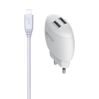 GEAR Laddare 220V 2xUSB 2,4A Vit USB-C 2.0 Kabel Rund 1m gen2