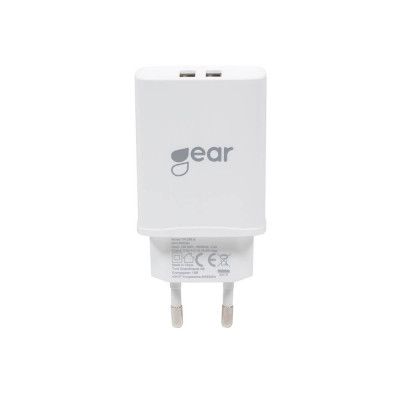 GEAR Laddare 220V 2xUSB 3.1A Vit MicroUSB Kabel 1m