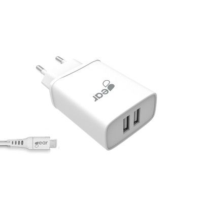 GEAR - Laddare 220V 2xUSB 3.1A Vit USB-C 2.0 Kabel 1m
