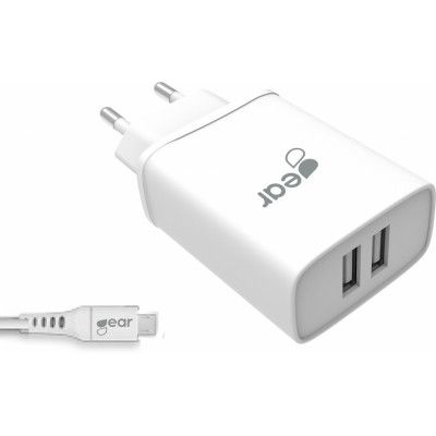 Gear Laddare 220V 2xUSB-A 3,1A w/ USB-C-cable