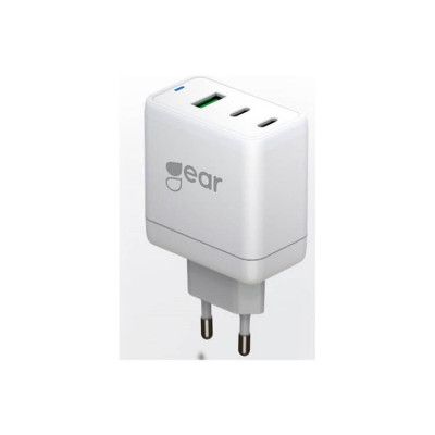 GEAR Laddare GAN 220V 2xUSB-C + 1xUSB-A PD / PPS 65W - Vit