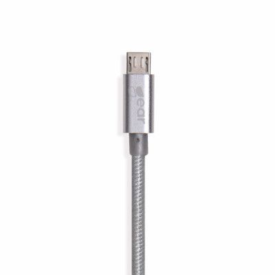 GEAR Laddkabel Premium MicroUSB 1.5m Silver Nylonkabel Metalkopplingar