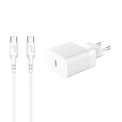 Gear Snabbladdare 220V 1xUSB-C PD/PPS 30W + Kabel USB-C - Vit