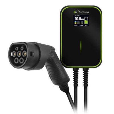 GREENCELL LaddBox Elbil med Kabel EV14 Typ2 6.5m 22kW 32A LCD IP66 - Svart