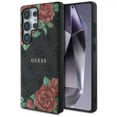 Guess Galaxy S25 Ultra Mobilskal MagSafe Flowers Print Metal Logo - Svart
