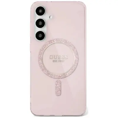 Guess Galaxy S25 Ultra Mobilskal MagSafe Glitter Circle Classic Logo - Rosa