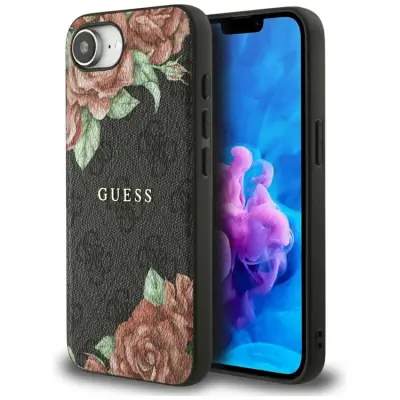 Guess iPhone 16e Mobilskal Magsafe Flowers Print - Svart