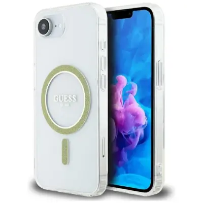 Guess iPhone 16e Mobilskal MagSafe IML Glitter Circle - Clear