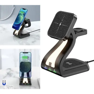 H20 Magnetisk Trådlös Laddare Multifunktionell Telefonställning - Svart
