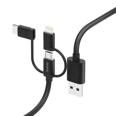 HAMA 3in1 USB-A till USB-C/Micro-USB/Lightning Kabel 1.5m - Svart