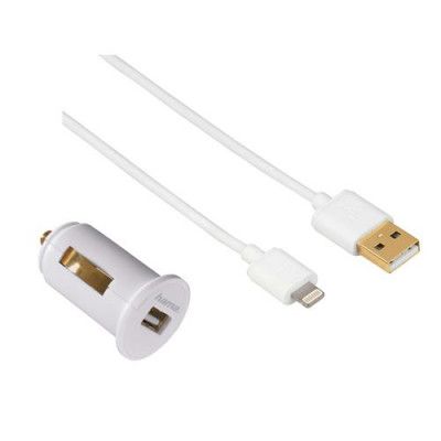 HAMA - Laddare 12V Lightning 2,4A lös kabel MFI - Vit
