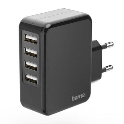 HAMA - Laddare 220V 4x USB 4.8A - Svart