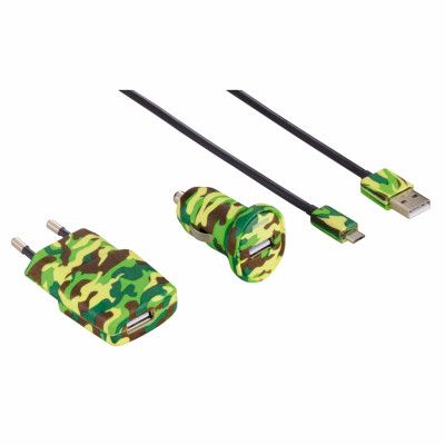 HAMA LaddKit 12V 220V MicroUSB 1A inkl kabel - Camo Grön