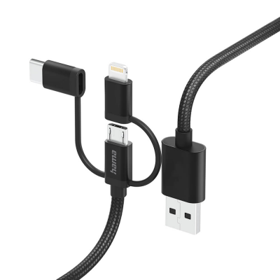 HAMA 3in1 USB-A till USB-C/Micro-USB/Lightning 1.5m - Svart