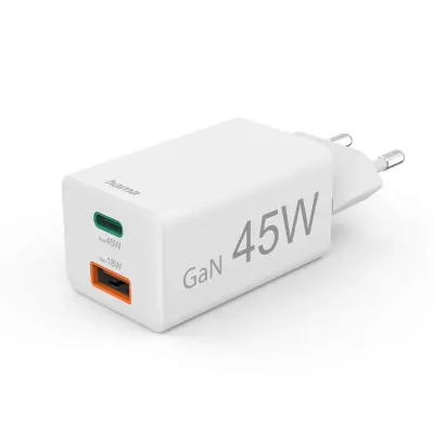 Hama Snabbladdare 45W 1xUSB-C 1xUSB-A GaN - Vit