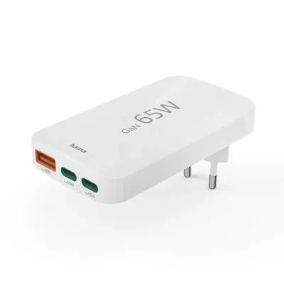 Hama Snabbladdare 65W 2xUSB-C 1xUSB-A Flat - Vit