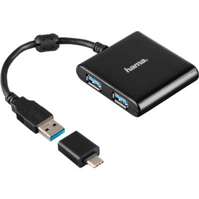 Hama USB-Hub inkl USB-C-adapter