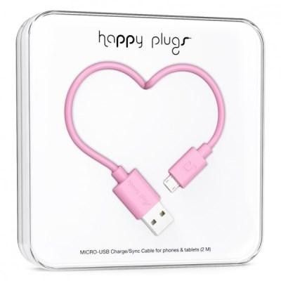 Happy Plugs Micro-USB synk-/laddarkabel 2m - Rosa