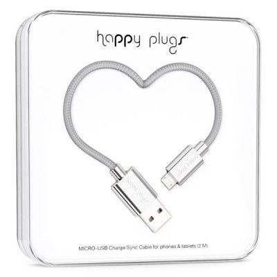 Happy Plugs Micro-USB synk-/laddarkabel 2m - Silver