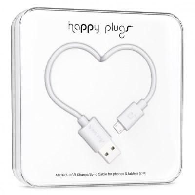 Happy Plugs Micro-USB synk-/laddarkabel 2m - Vit