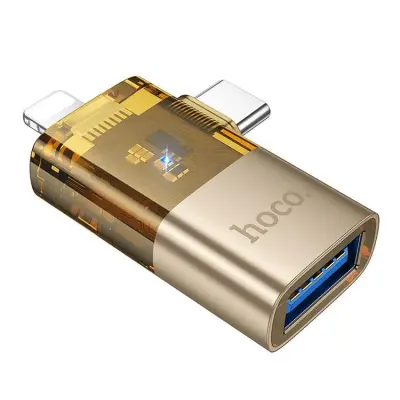 Hoco 2-i-1 OTG Adapter USB-A Till Lightning/USB-C UA36E - Guld