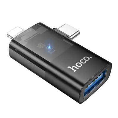 Hoco 2-i-1 OTG Adapter USB-A Till Lightning/USB-C UA36E - Svart