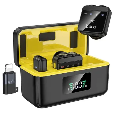 Hoco [2 st] Trådlös Lavaliermikrofon Lightning / Typ C L17 - Svart