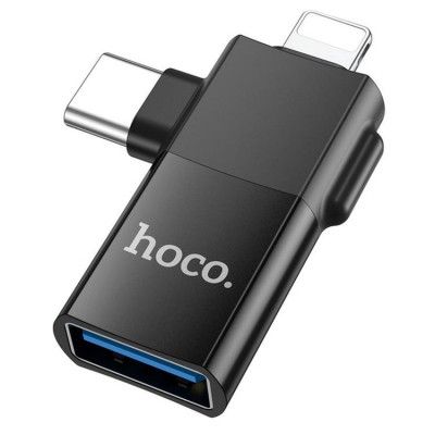 Hoco 2in1 OTG Adapter Type-C/Lightning till USB-A UA17 - Svart