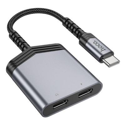 HOCO 2in1 USB-C Till 2x USB-C 27W AUX Adapter LS40 - Grå