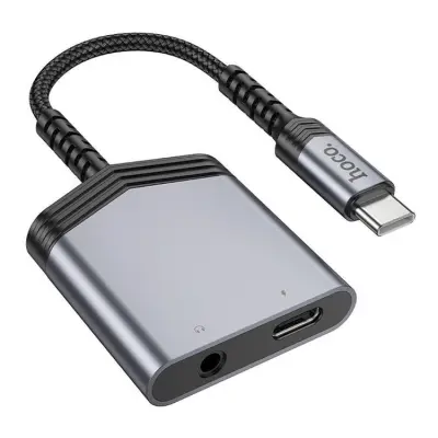 HOCO 2in1 USB-C/USB-C 27W Jack 3.5mm AUX Adapter LS39 - Grå