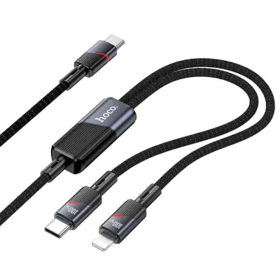Hoco 2in1 USB-C/USB-C/Lightning 100W 5A Kabel 1.2m U139 Svart