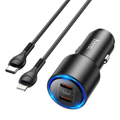HOCO 2xUSB-C Billaddare 40W + kabel USB-C till Lightning - Svart